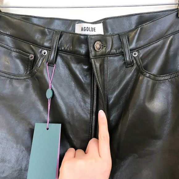 AGOLDE 100% Recycled Leather 90's Pinch Waist Green Straight Leg Pants 31 NWT - Picture 7 of 12